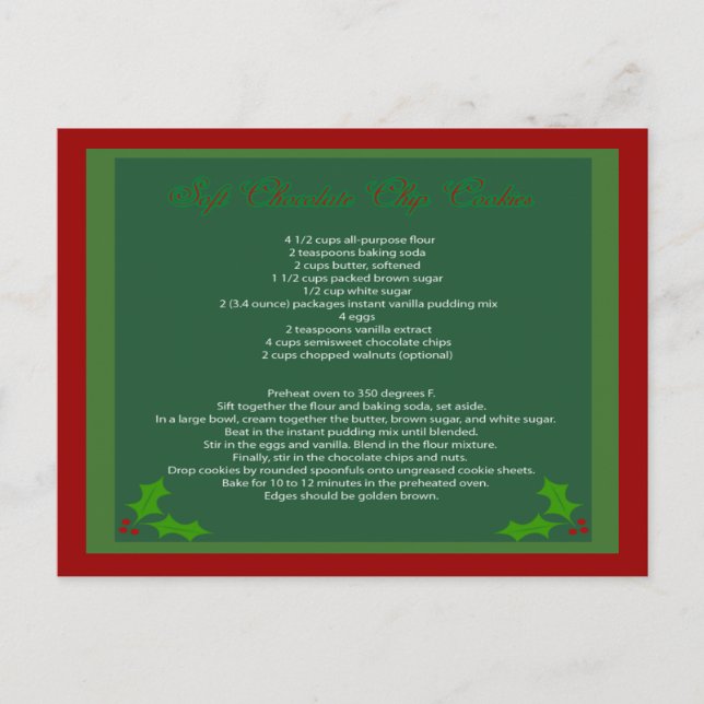 Cartão Postal Receita de Biscoito de Chocolate em Postcard (Frente)