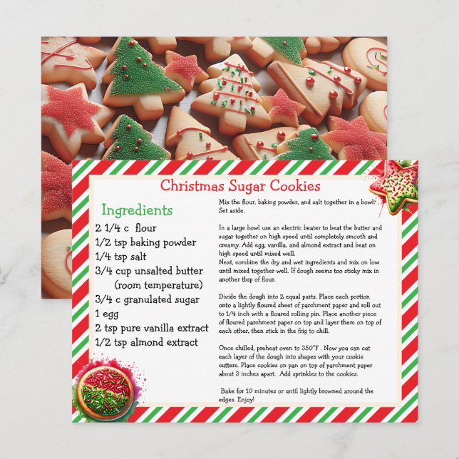 Cartão Postal Receita de Biscoitos de Açúcar de Natal (Frente/Verso)