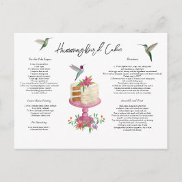 Cartão Postal Receita de Bolo Hummingbird
