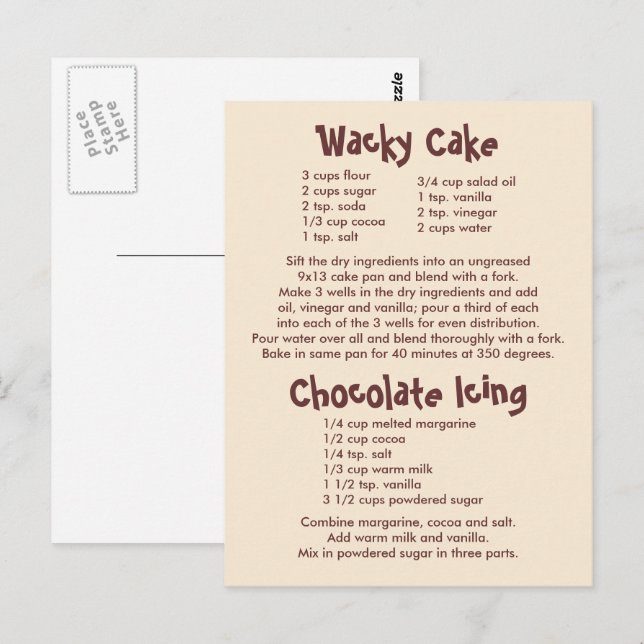 Cartão Postal Receita de bolos e chocolate salgados (Frente/Verso)