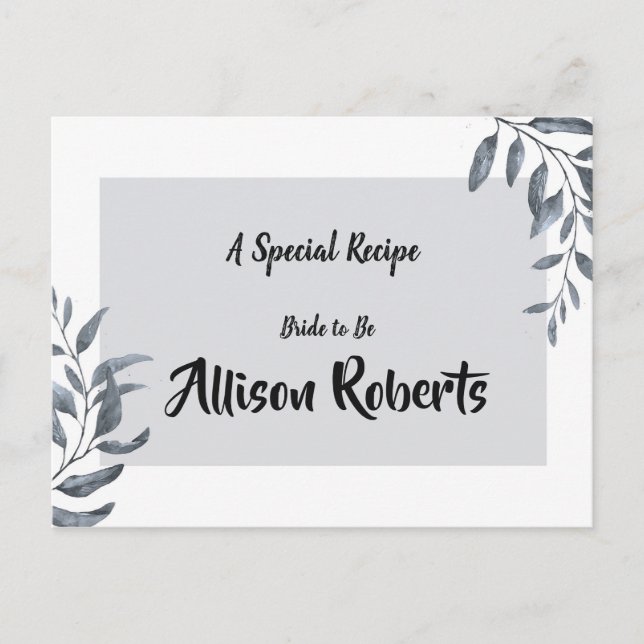 Cartão Postal Receita de Chá de Noiva Azul Poeira de Eucalipto   (Frente)