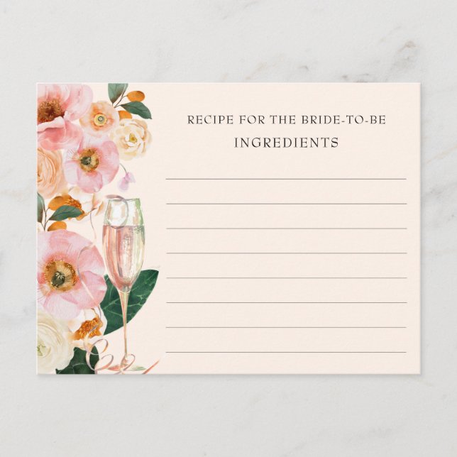 Cartão Postal Receita De Champanhe Floral Cor-De-Rosa Esbranquiç (Frente)