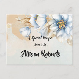 Cartão Postal Receita de Chuveiro de Noiva Floral Azul Vintage