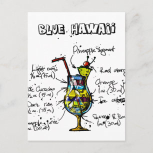 Cartão Postal Receita de Cocktail Blue Hawaii
