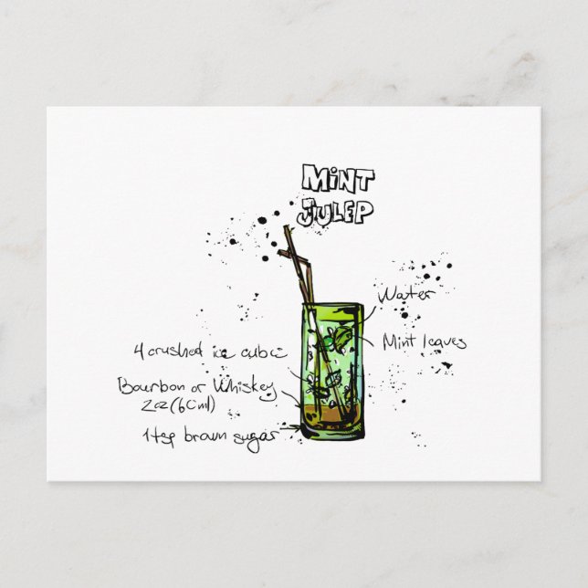 Cartão Postal Receita de Cocktail da Mint Julep (Frente)