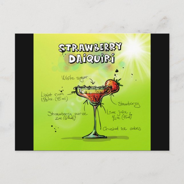 Cartão Postal Receita de Cocktail de Aquarela (Frente)