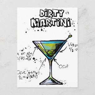 Cartão Postal Receita de Cocktail Dirty Martini