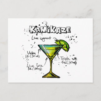 Cartão Postal Receita de Cocktail Kamikaze