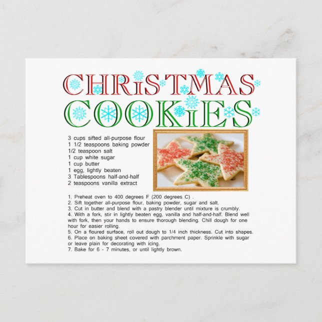 Cartão Postal Receita de cookies de Natal (Frente)