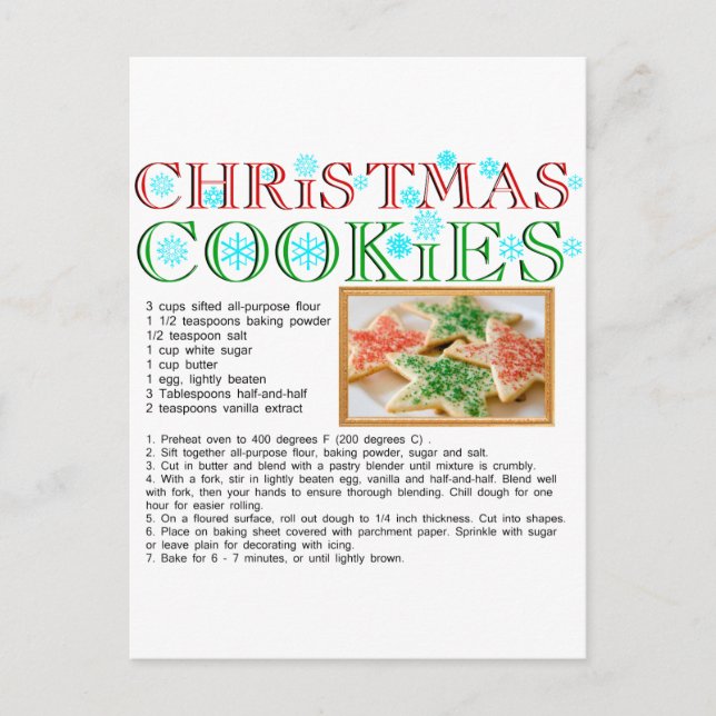 Cartão Postal Receita de cookies de Natal (Frente)