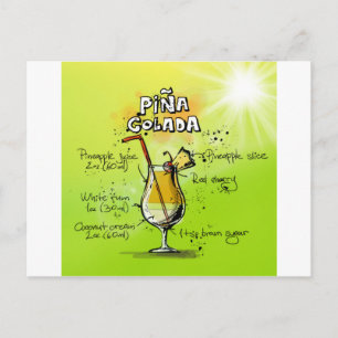 Cartão Postal Receita de Coquetéis Pina Colada