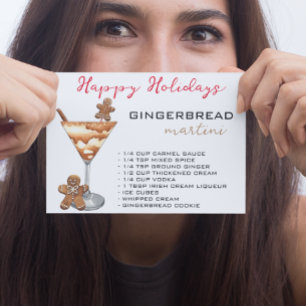 Cartão Postal Receita de Coquetel de Natal Martini Gingerbread 