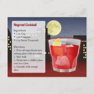 Cartão Postal Receita de Coquetel Negroni