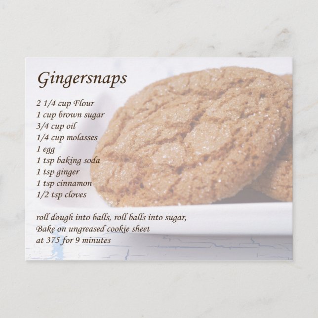 Cartão Postal Receita de Gingersnaps (Frente)