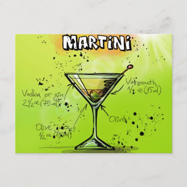 Cartão Postal Receita de Martini Cocktail (Frente)