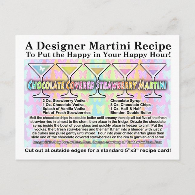 Cartão Postal Receita de Martini de Morango Coberta de Chocolate (Frente)