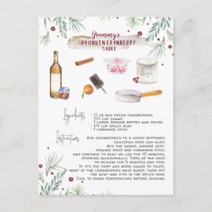 Cartão Postal Receita de Molho de Cranberry Embriagado   Feriado