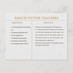 Cartão Postal Receita de Ranch Oyster Crackers Comida de Ação de