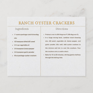 Cartão Postal Receita de Ranch Oyster Crackers Comida de Ação de