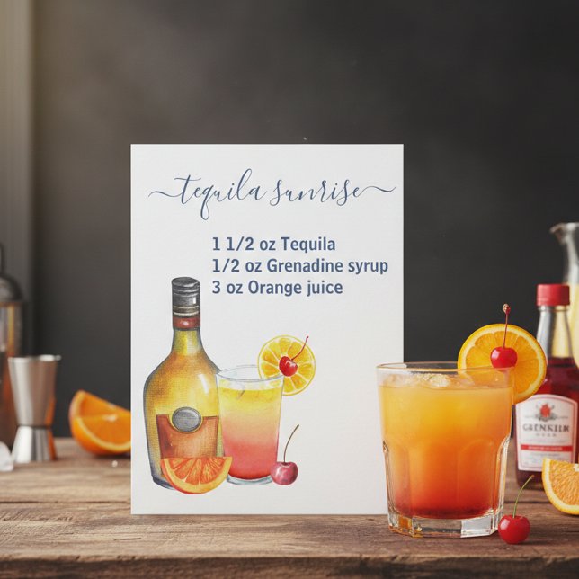 Cartão Postal Receita de Tequila Sunrise em Aquarela (Criador carregado)