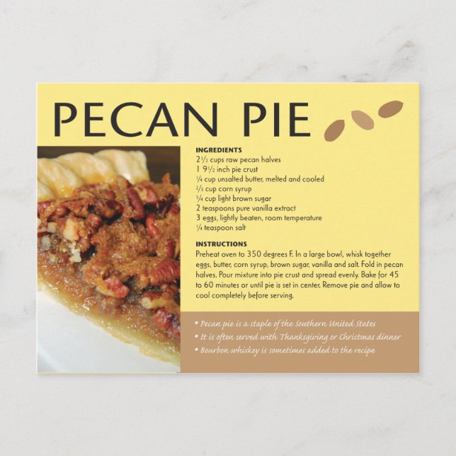Cartão Postal Receita de Torta de Pecan da Cozinha Regional (Frente)