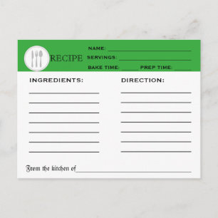 Cartão Postal Receita Retro Carta do Chef Verde Ferramentas de C