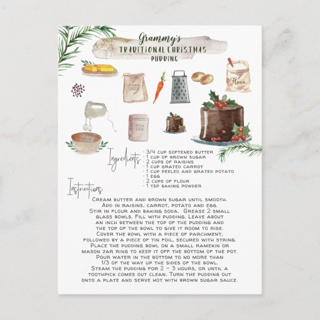 Cartão Postal Receita Tradicional de Pudim de Natal | Feriado (Frente)