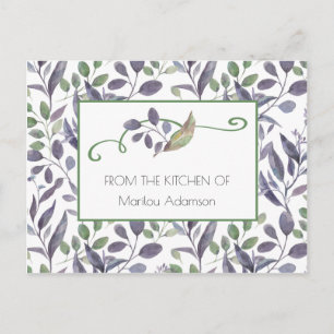 Cartão Postal Receitas de Folhas Roxas e Verdes de Aquarelas  