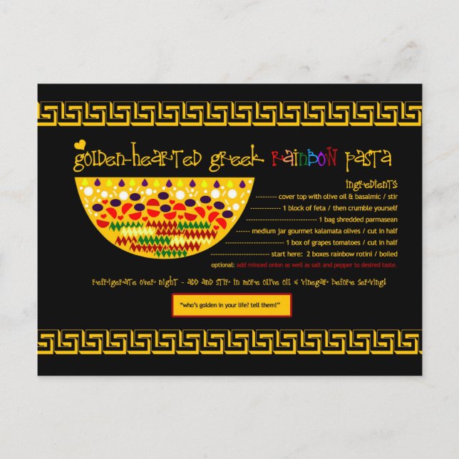 Cartão Postal Receitas Ricas - PASTA GREGO COM CORAÇÃO OURO (Frente)