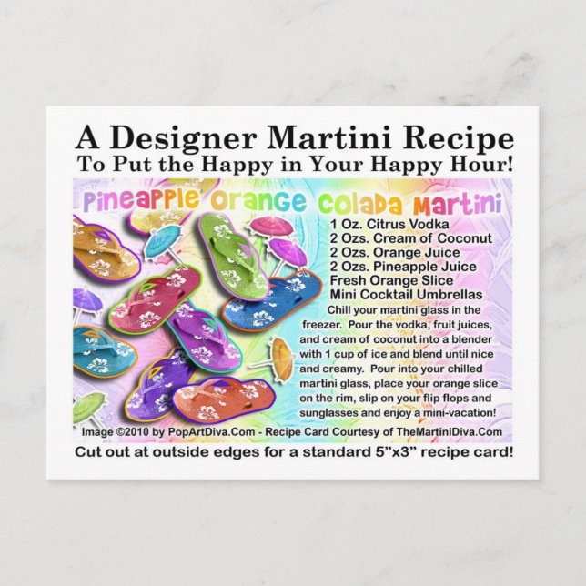 Cartão Postal Receitas Tropicais de Pinanás Laranja Colada Marti (Frente)