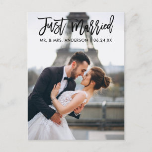 Cartão Postal Recém-casados Moderno Casamento com Letra de Mão F