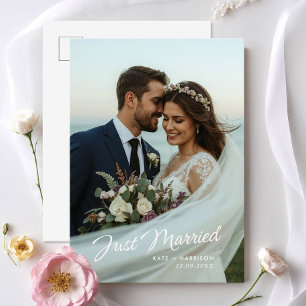 Cartão Postal Recém-Casados Roteiro Anúncio de Foto de Casamento