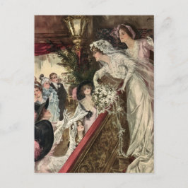 Cartão Postal Recém-casados Vintage, Noiva Vitoriana Lançando Bu