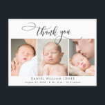 Cartão Postal Recém-Nascido Foto Foto Moderna Colagem de Script<br><div class="desc">Cláusula Elegante Moderna de Caligrafia 3 Colagem de Fotografias Recém-Nascido, Obrigado Cartão-Postal De Anúncio De Nascimento. Apresenta um belo texto "obrigado você" em um roteiro de letra de tipo tipografia ou caligrafia escrita à mão em preto e branco. Excelente para bebê ou menina. No lado inverso, mensagem pessoal pré-feita. Fácil...</div>