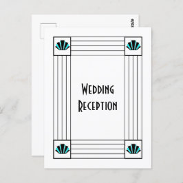 Cartão Postal Recepção de Casamento com Design Art Déco Azul