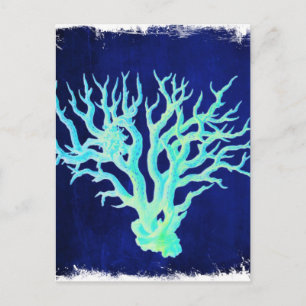 Cartão Postal Recife de coral azul de praia em chic náutica