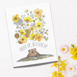 Cartão Postal Recupere-se Esquilo Animar, Botões de Ouro Aquarel