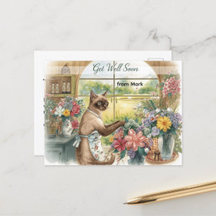Cartão Postal Recupere-se logo com bola de golfe e flores