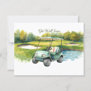 Cartão Postal Recupere-se logo com carrinho de golfe no verde