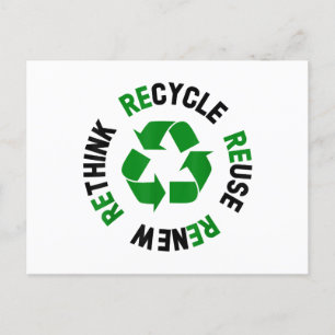 Cartão Postal Recycle Reuse Renew Rethink Earth Day Environmenta