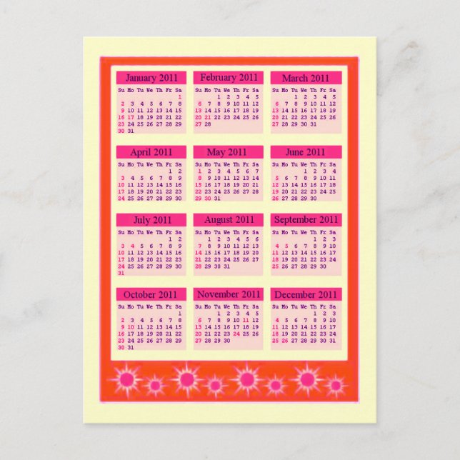 Cartão Postal Red 2011 - Calendário geral (Frente)