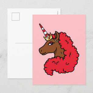 Cartão Postal Red Afro Unicorn