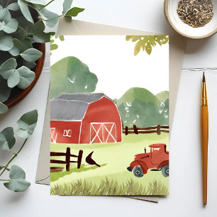Cartão Postal Red Barn   Pintura do trator de aquarela fazenda