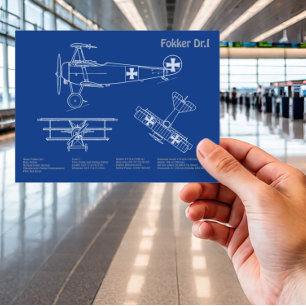 Cartão Postal Red Baron Fokker Dr. 1 - Avião Blueprint AD