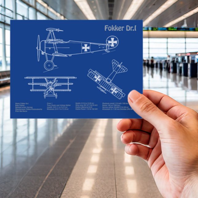 Cartão Postal Red Baron Fokker Dr. 1 - Avião Blueprint AD (Criador carregado)