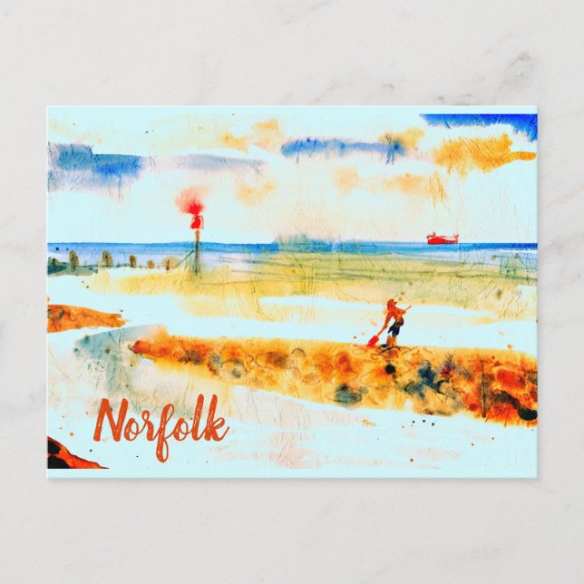 Cartão Postal Red Boat na praia em Mundesley, Norfolk (Frente)