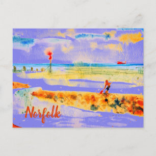 Cartão Postal Red Boat na praia em Mundesley, Norfolk