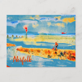 Cartão Postal Red Boat na praia em Mundesley, Norfolk Postcard