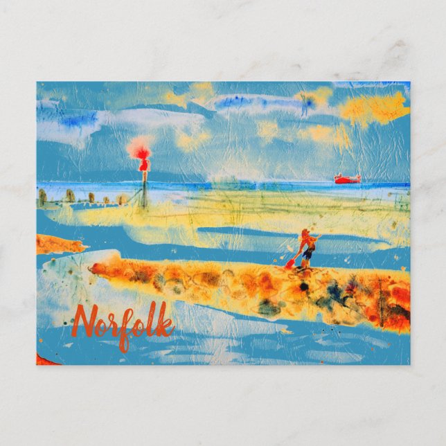 Cartão Postal Red Boat na praia em Mundesley, Norfolk Postcard (Frente)