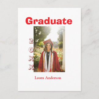 Cartão Postal Red bold photo graduation add name class text